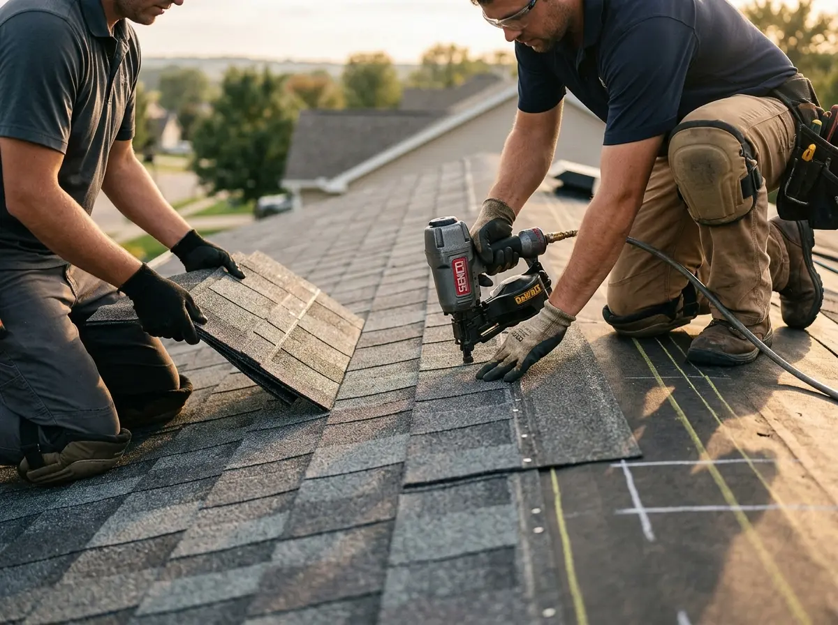 Professional roofer working on a residential roof in High Springs